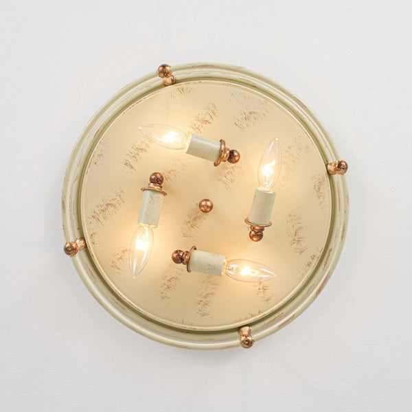 Chandelierias-Farmhouse 4-Light Distressed Round Cage Drum Flush Mount-Flush Mount-Distressed Cream-