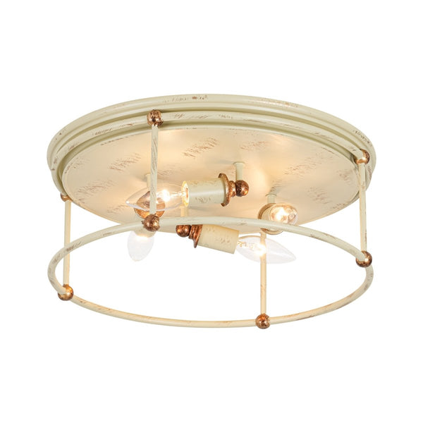 Chandelierias-Farmhouse 4-Light Distressed Round Cage Drum Flush Mount-Flush Mount-Distressed Cream-
