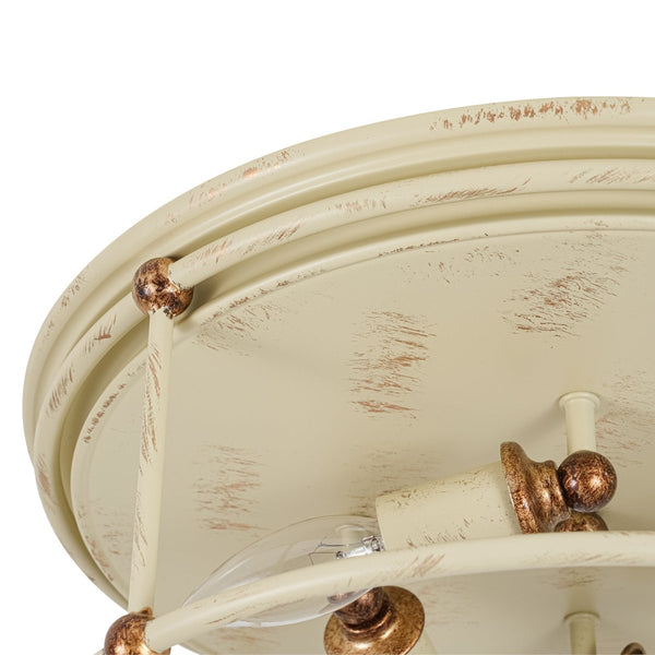 Chandelierias-Farmhouse 4-Light Distressed Round Cage Drum Flush Mount-Flush Mount-Distressed Cream-