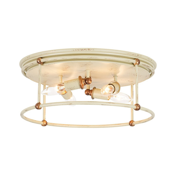 Chandelierias-Farmhouse 4-Light Distressed Round Cage Drum Flush Mount-Flush Mount-Distressed Cream-