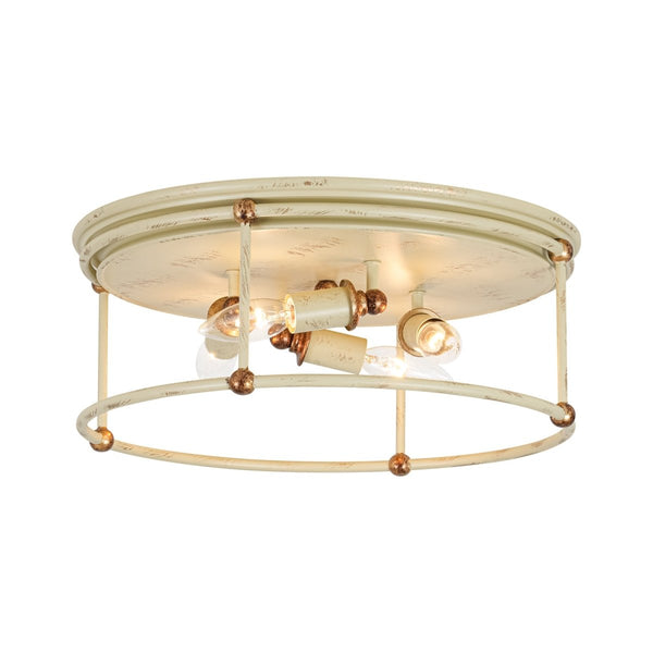Chandelierias-Farmhouse 4-Light Distressed Round Cage Drum Flush Mount-Flush Mount-Distressed Cream-