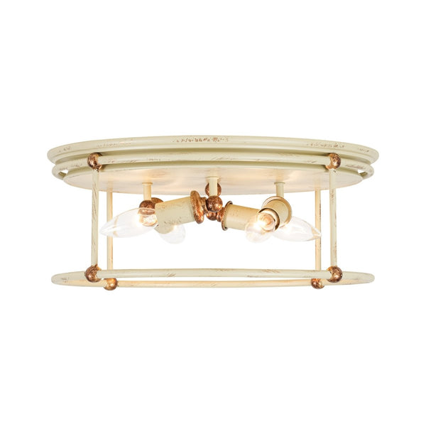 Chandelierias-Farmhouse 4-Light Distressed Round Cage Drum Flush Mount-Flush Mount-Distressed Cream-