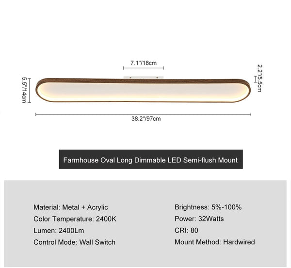 Chandelierias - Faux Walnut Finish Modern Oblong Dimmable LED Semi - flush Mount - Semi Flush - Walnut - 