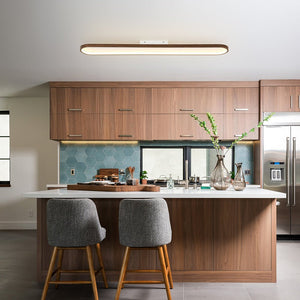 Chandelierias - Faux Walnut Finish Modern Oblong Dimmable LED Semi - flush Mount - Semi Flush - Walnut - 