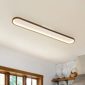 Chandelierias - Faux Walnut Finish Modern Oblong Dimmable LED Semi - flush Mount - Semi Flush - Walnut - 