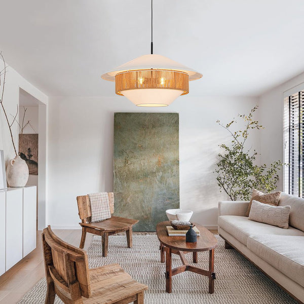 Chandelierias - Flying Saucer 4 - Light Hemp Rope Accents Fabric Pendant - Pendants - Black - 