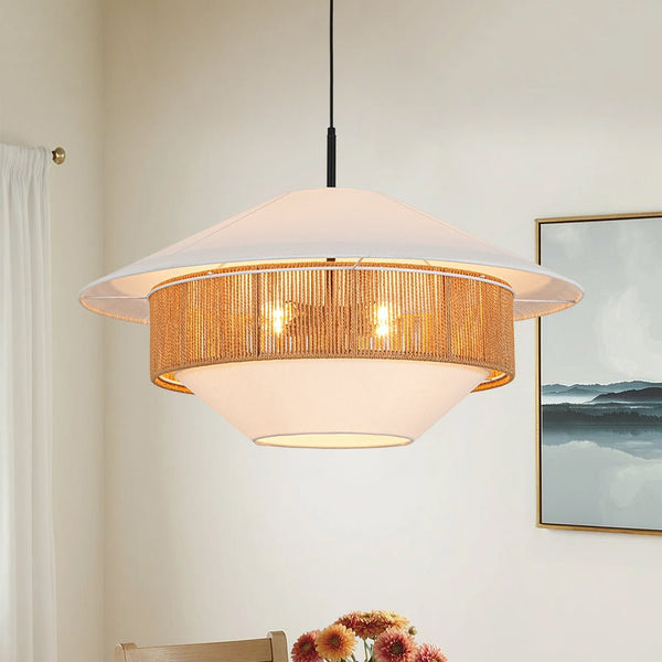 Chandelierias - Flying Saucer 4 - Light Hemp Rope Accents Fabric Pendant - Pendants - Black - 