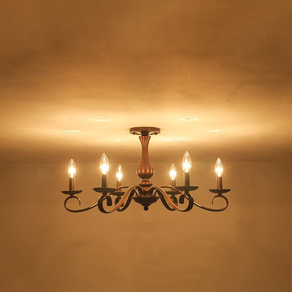 Chandelierias-French Country 6-Light Rubbed Bronze Candle-style Semi-flush Chandelier-Chandeliers-Oil-rubbed Bronze-