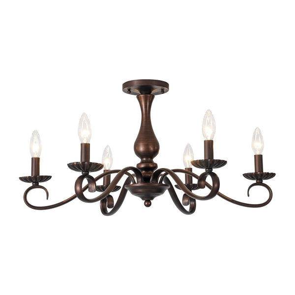 Chandelierias-French Country 6-Light Rubbed Bronze Candle-style Semi-flush Chandelier-Chandeliers-Oil-rubbed Bronze-
