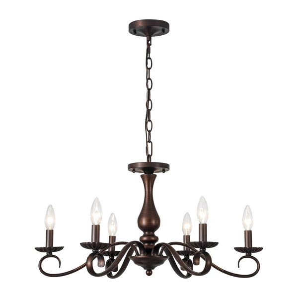 Chandelierias-French Country 6-Light Rubbed Bronze Candle-style Semi-flush Chandelier-Chandeliers-Oil-rubbed Bronze-