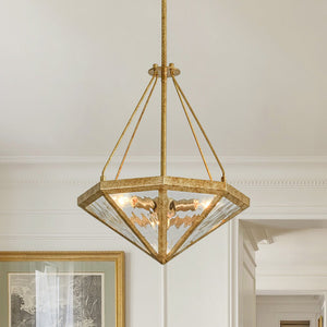 Chandelierias-French Rusty Gold Ripple Glass Pyramid Chandelier-Chandeliers-3-Light-
