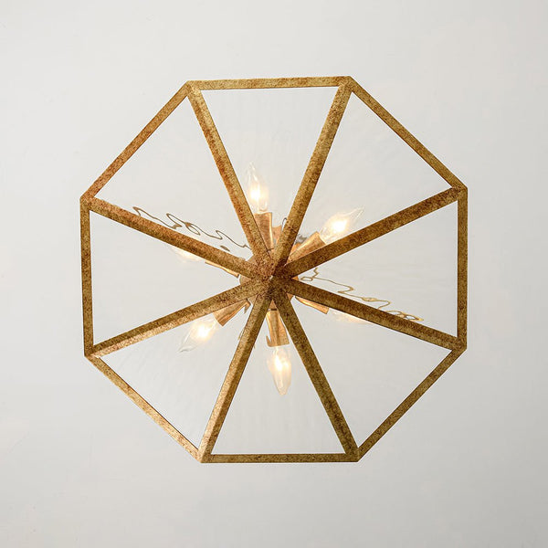 Chandelierias-French Rusty Gold Ripple Glass Pyramid Chandelier-Chandeliers-6-Light-