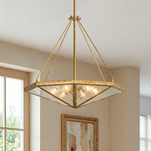 Chandelierias-French Rusty Gold Ripple Glass Pyramid Chandelier-Chandeliers-6-Light-