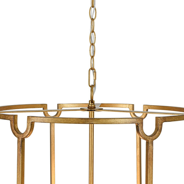Chandelierias-French Vintage 4-Light Cylinder Framed Lantern Pendant-Chandeliers-Antique Gold-