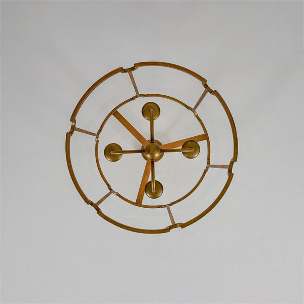 Chandelierias-French Vintage 4-Light Cylinder Framed Lantern Pendant-Chandeliers-Antique Gold-