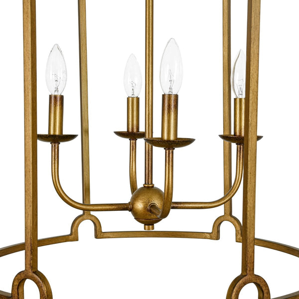 Chandelierias-French Vintage 4-Light Cylinder Framed Lantern Pendant-Chandeliers-Antique Gold-