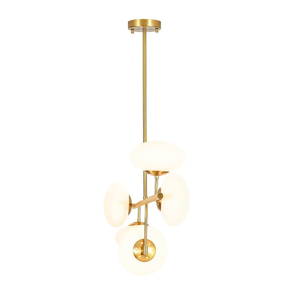 Chandelierias-Frosted Opal 5-Light Ellipse Glass Linear Chandelier-Chandeliers-Brass-