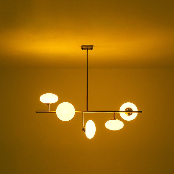 Chandelierias-Frosted Opal 5-Light Ellipse Glass Linear Chandelier-Chandeliers-Brass-