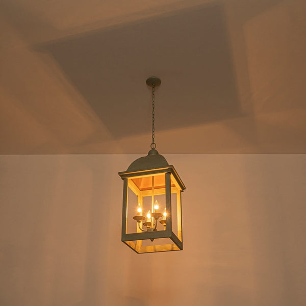 Chandelierias-Georgian Sage Green 4-Light Distressed Wood Cupola Lantern Pendant-Chandeliers-Distressed Sage-