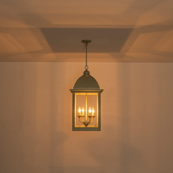 Chandelierias-Georgian Sage Green 4-Light Distressed Wood Cupola Lantern Pendant-Chandeliers-Distressed Sage-