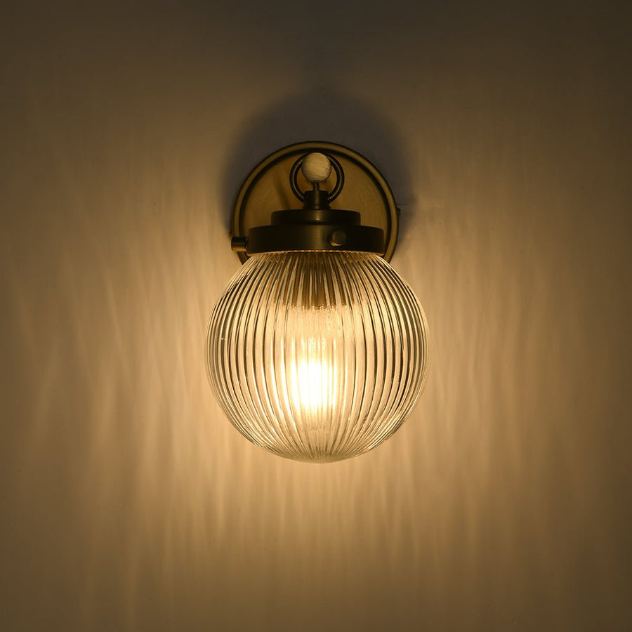 Chandelierias - Glam 1 - Light Ribbed Glass Dew Single Wall Sconce - Chandelier - Brushed Brass - 