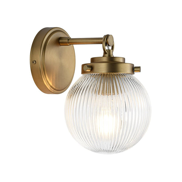 Chandelierias - Glam 1 - Light Ribbed Glass Dew Single Wall Sconce - Chandelier - Brushed Brass - 