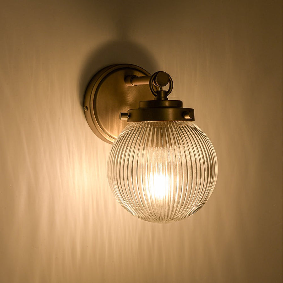 Chandelierias - Glam 1 - Light Ribbed Glass Dew Single Wall Sconce - Chandelier - Brushed Brass - 