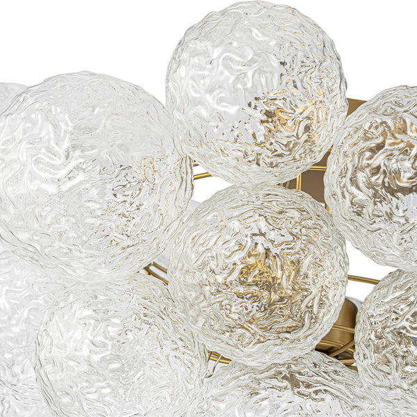 Chandelierias - Glam 3 - Light Water Patterned Glass Semi - Flush Bubble Chandelier - Chandelier - Brass - 