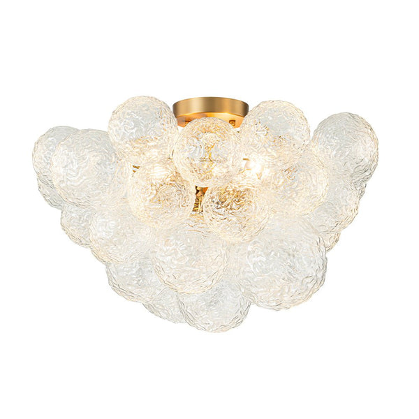 Chandelierias - Glam 3 - Light Water Patterned Glass Semi - Flush Bubble Chandelier - Chandelier - Brass - 