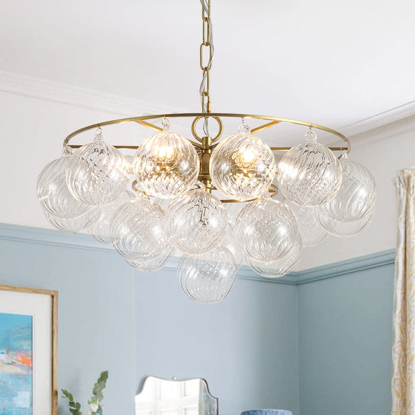Chandelierias - Glam 6 - Light Water Pattern Swirled Glass Bubble Chandelier - Chandeliers - Brass - 