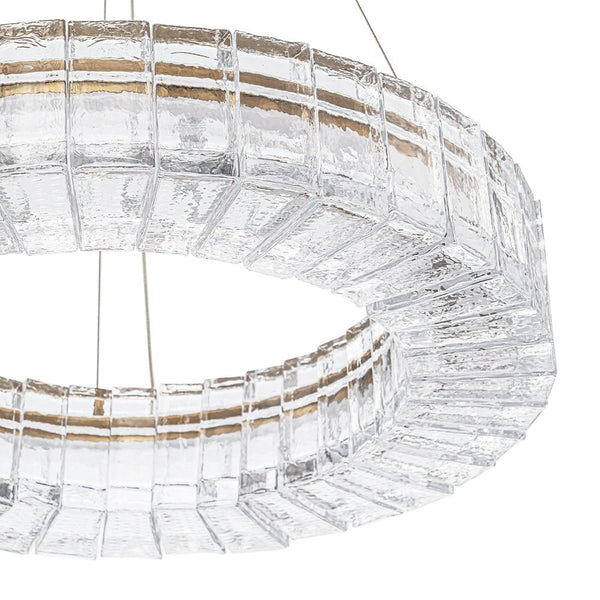 Chandelierias - Glam Handmade Dimmable LED Ice Glass Block Ring Chandelier - Chandelier - Brass - 