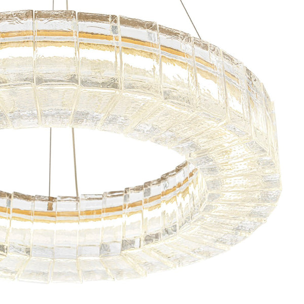 Chandelierias - Glam Handmade Dimmable LED Ice Glass Block Ring Chandelier - Chandelier - Brass - 