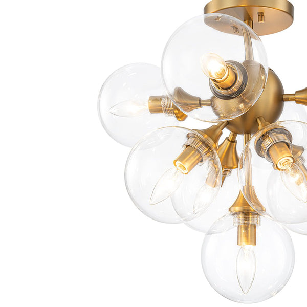Chandelierias - Glam Mid - century 9 - Light Sunburst Clear Glass Bubble Semi - flush Mount - Semi Flush - Brass - 