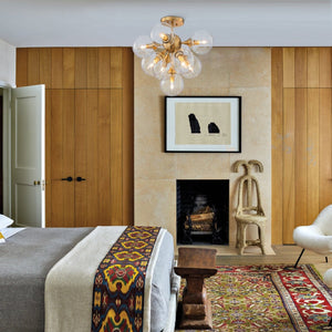 Chandelierias - Glam Mid - century 9 - Light Sunburst Clear Glass Bubble Semi - flush Mount - Semi Flush - Brass - 