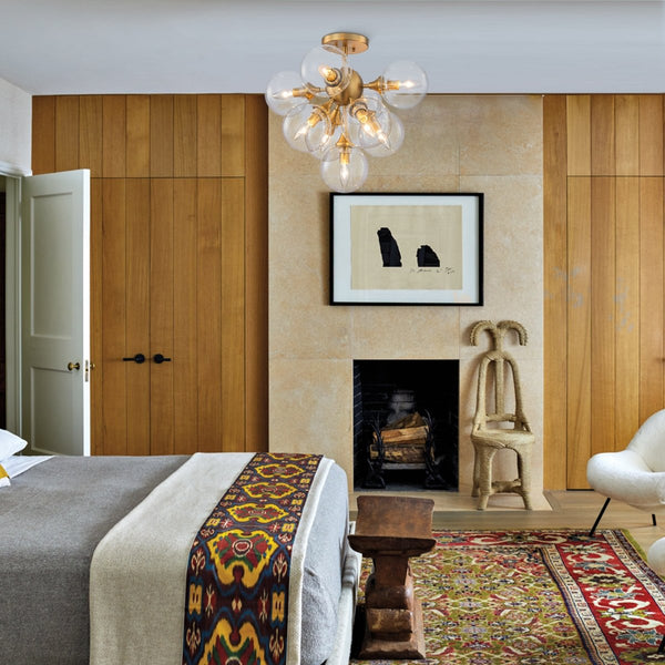 Chandelierias - Glam Mid - century 9 - Light Sunburst Clear Glass Bubble Semi - flush Mount - Semi Flush - Brass - 