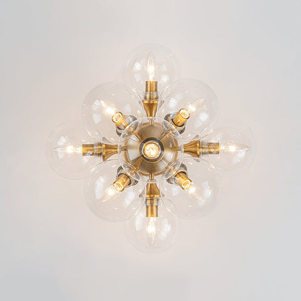 Chandelierias - Glam Mid - century 9 - Light Sunburst Clear Glass Bubble Semi - flush Mount - Semi Flush - Brass - 