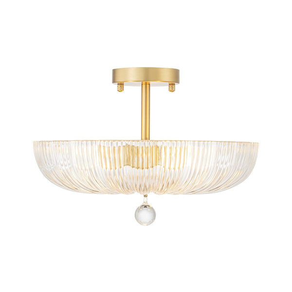 Chandelierias-Glam Round lobed 3-Light Fluted Glass Semi-flush Mount-Semi Flush-Brass-