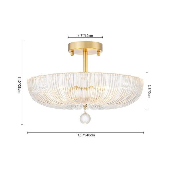 Chandelierias-Glam Round lobed 3-Light Fluted Glass Semi-flush Mount-Semi Flush-Brass-