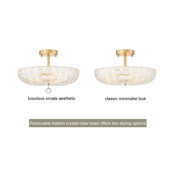 Chandelierias-Glam Round lobed 3-Light Fluted Glass Semi-flush Mount-Semi Flush-Brass-