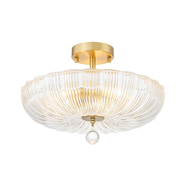 Chandelierias-Glam Round lobed 3-Light Fluted Glass Semi-flush Mount-Semi Flush-Brass-
