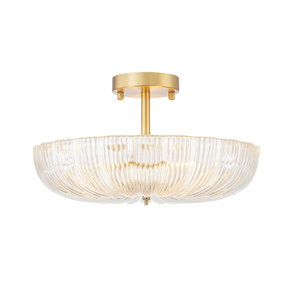 Chandelierias-Glam Round lobed 3-Light Fluted Glass Semi-flush Mount-Semi Flush-Brass-