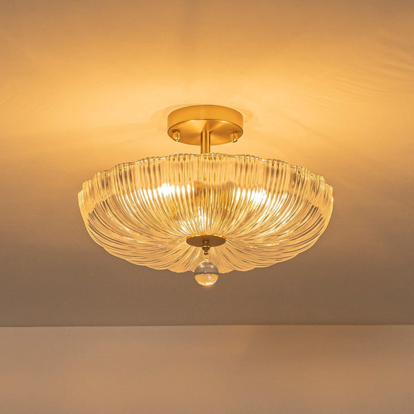 Chandelierias-Glam Round lobed 3-Light Fluted Glass Semi-flush Mount-Semi Flush-Brass-