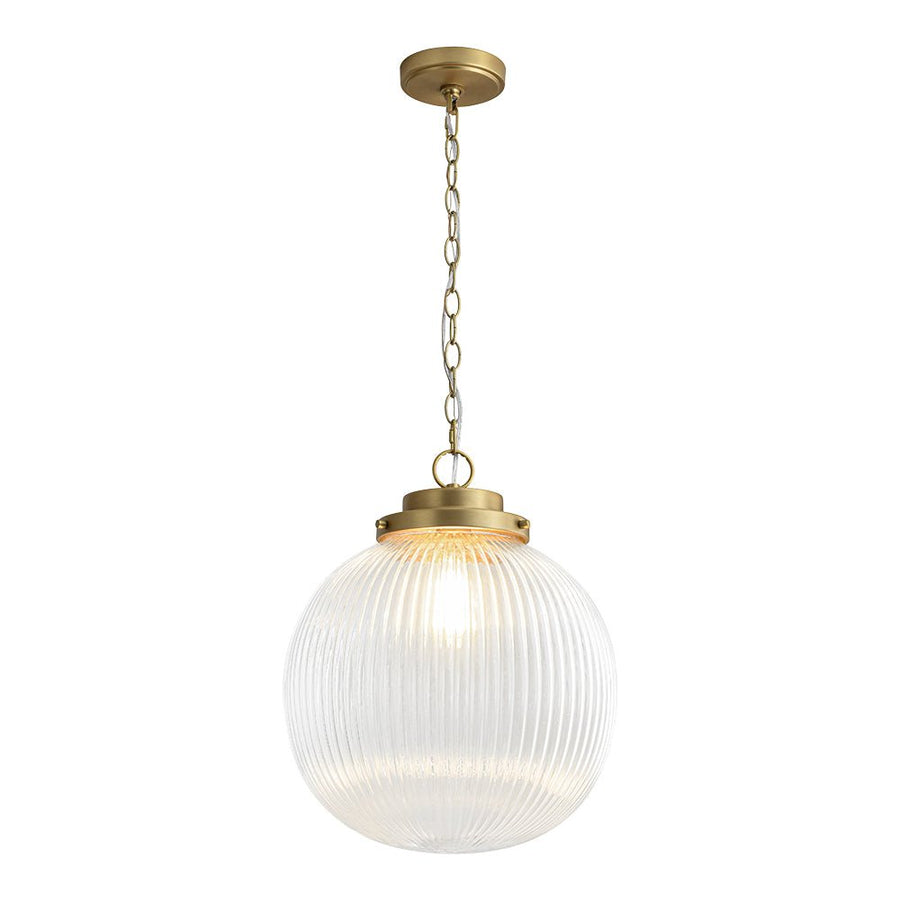 Chandelierias - Glam Single - Light Ribbed Glass Globe Pendant - Pendant - Brushed Brass - 