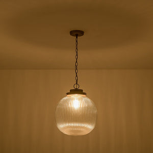 Chandelierias - Glam Single - Light Ribbed Glass Globe Pendant - Pendant - Brushed Brass - 