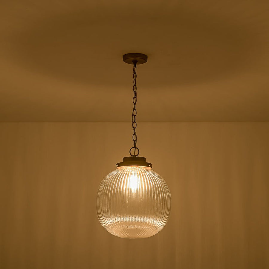 Chandelierias - Glam Single - Light Ribbed Glass Globe Pendant - Pendant - Brushed Brass - 