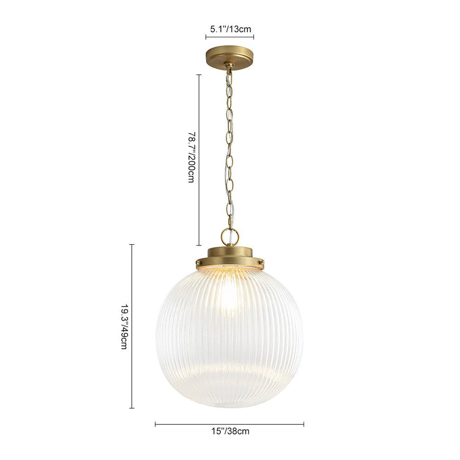 Chandelierias - Glam Single - Light Ribbed Glass Globe Pendant - Pendant - Brushed Brass - 