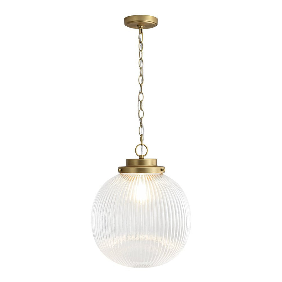 Chandelierias - Glam Single - Light Ribbed Glass Globe Pendant - Pendant - Brushed Brass - 