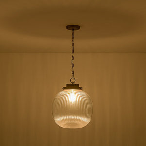 Chandelierias - Glam Single - Light Ribbed Glass Globe Pendant - Pendant - Brushed Brass - 