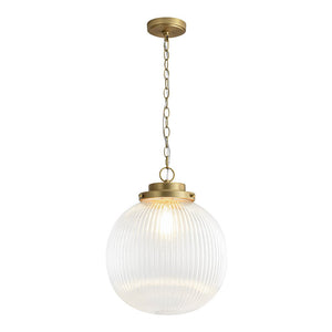 Chandelierias - Glam Single - Light Ribbed Glass Globe Pendant - Pendant - Brushed Brass - 