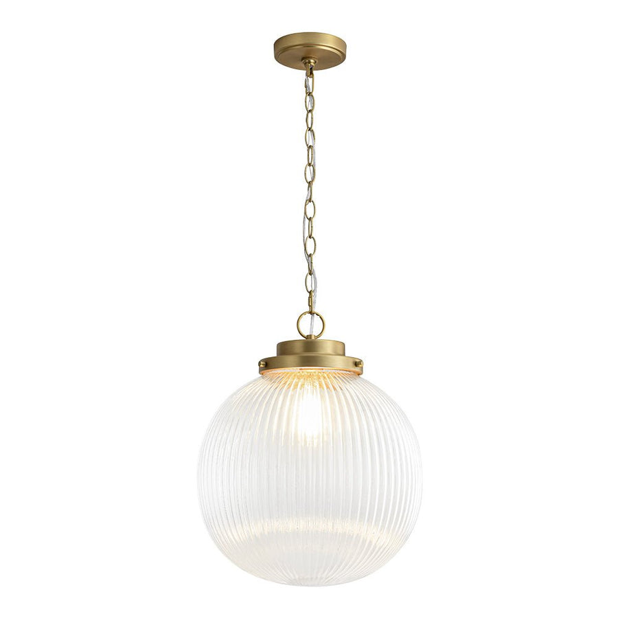 Chandelierias - Glam Single - Light Ribbed Glass Globe Pendant - Pendant - Brushed Brass - 